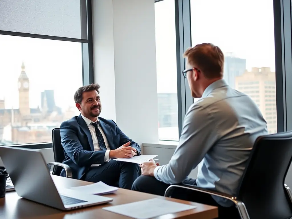 An image of a coach conducting a one-on-one coaching session with a business owner, focusing on personal development and leadership skills.